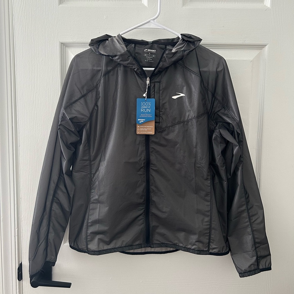 Brooks All Altitude Black Hooded Windbreaker Jacket